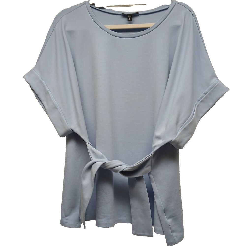 Express Women's Boxy Light Blue Tie-Front Short Wide Sleeve Blouse Top Large